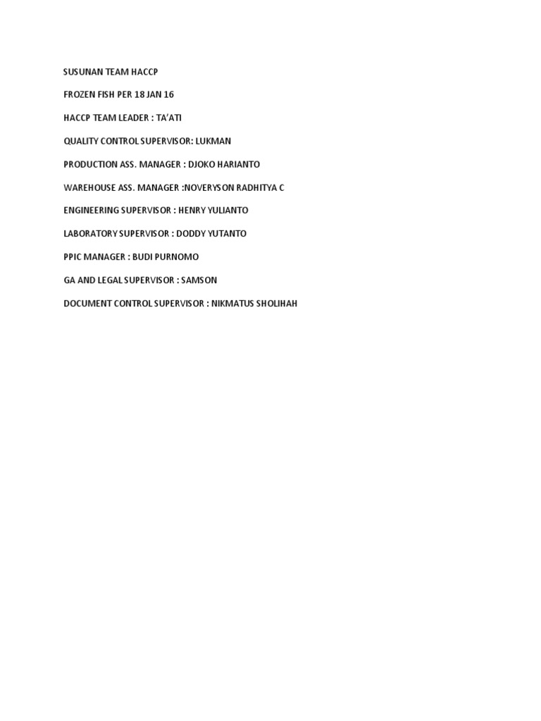 Susunan Team Haccp | PDF
