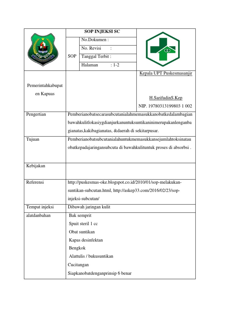 SOP Injeksi Subkutan Terperinci | PDF