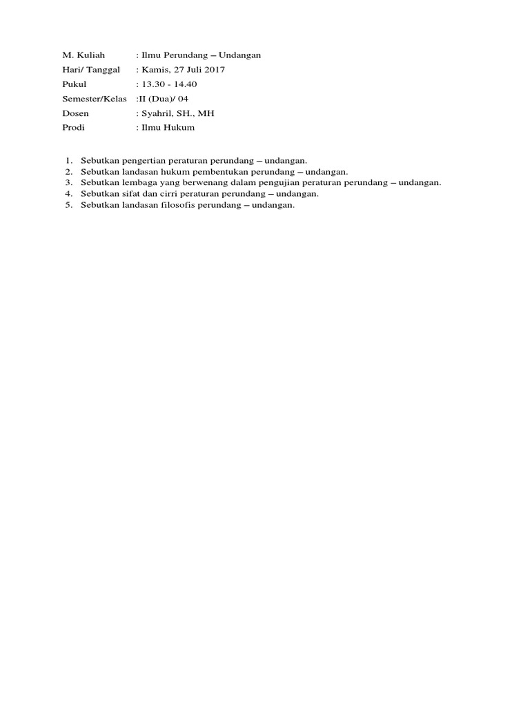 Soal Uas Ilmu Perundangundangan