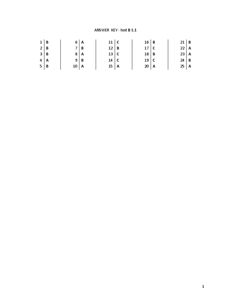 Test B 1.1 Answer Key | PDF