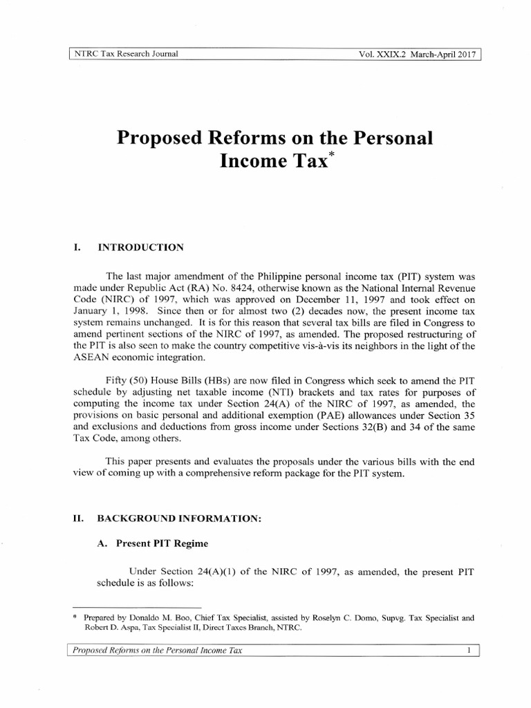Proposed Tax Reform Individual Income Tax | PDF | Tax Deduction | Tax ...
