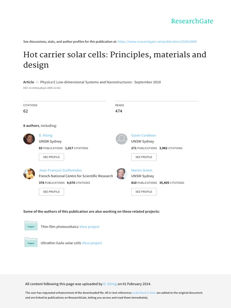 Hot Carrier Solar Cells: Principles, Materials and Design | Download ...