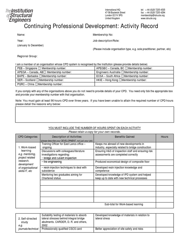 Cpd Record Template Word