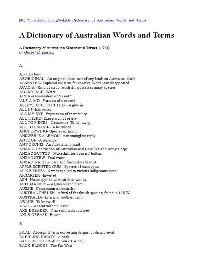 Australian Words and Terms Dictionary | PDF | Nature