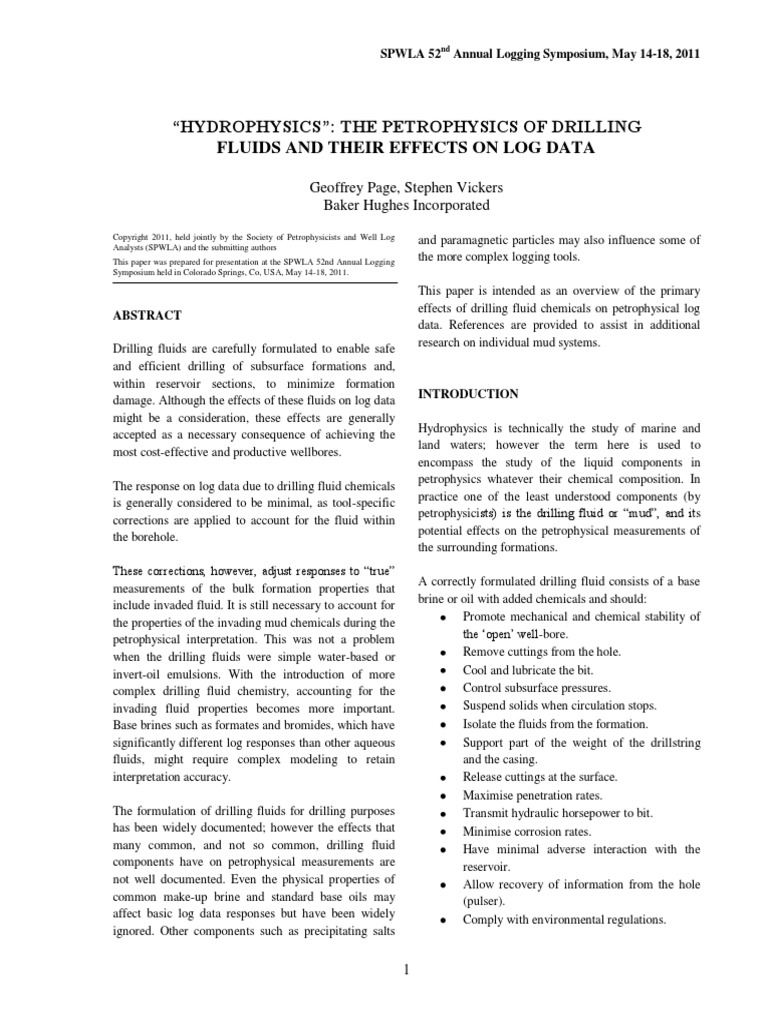2011 - Hydrophysics - The Petrophysics of Drilling Fluids and Their ...