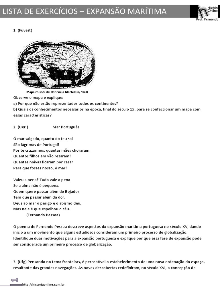 Exercícios sobre Expansão Marítima | PDF | Portugal | Turismo na Europa