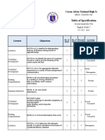 English Grade 7 Quarterly Test Objectives and Specifications