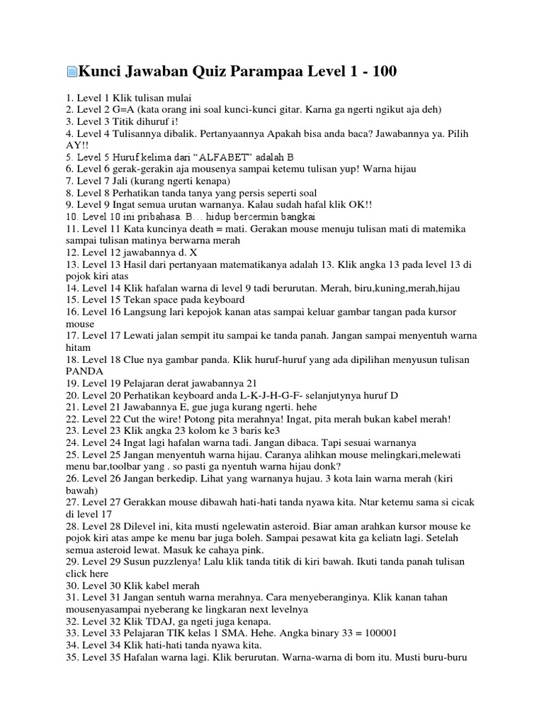 Kunci Jawaban Quiz Parampaa Level 40 Ilmusosial Id