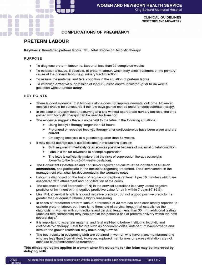Premature Labour Clinical Guideline | PDF | Preterm Birth | Childbirth