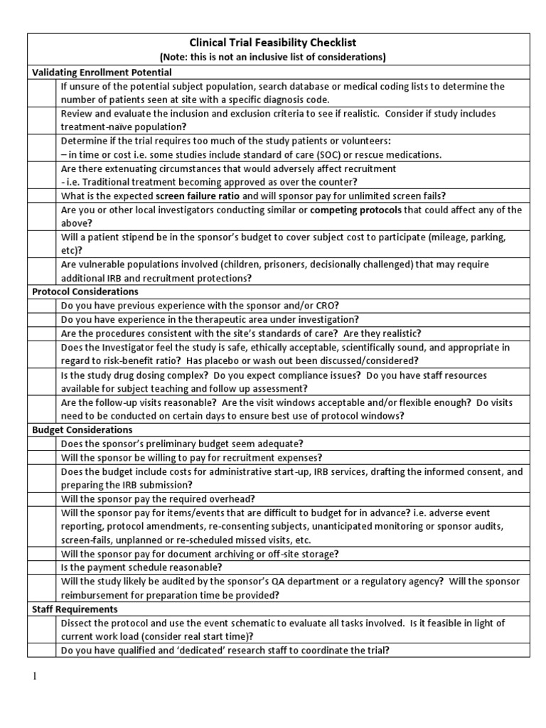 clinical research site feasibility questionnaire