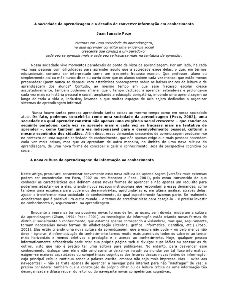 Nova Cultura da Aprendizagem e Conhecimento | PDF | Aprendizado ...