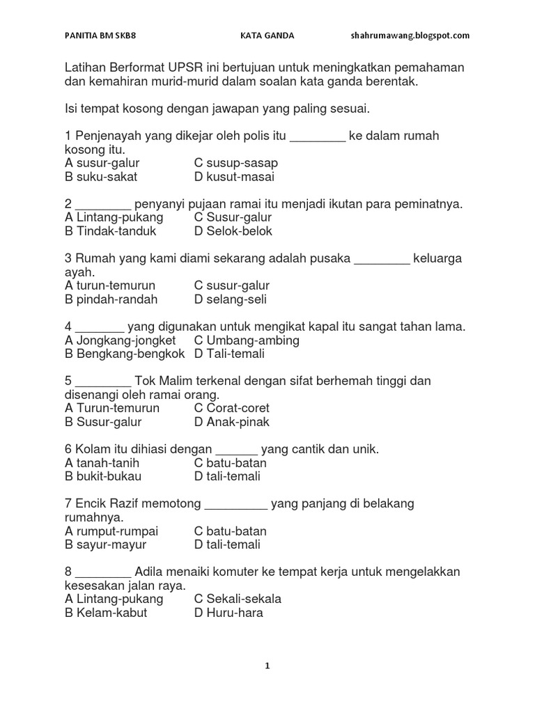 25 Soalan Kata Ganda Berentak Pdf