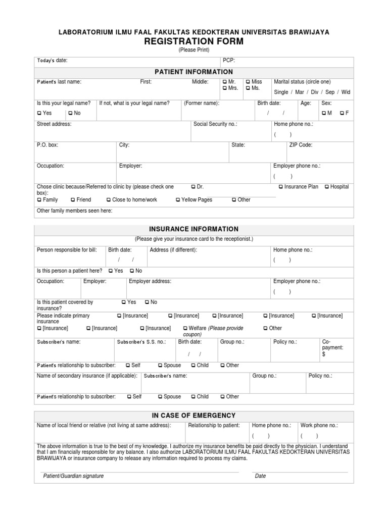 Patient Registration Form Template | PDF | Patient | Insurance
