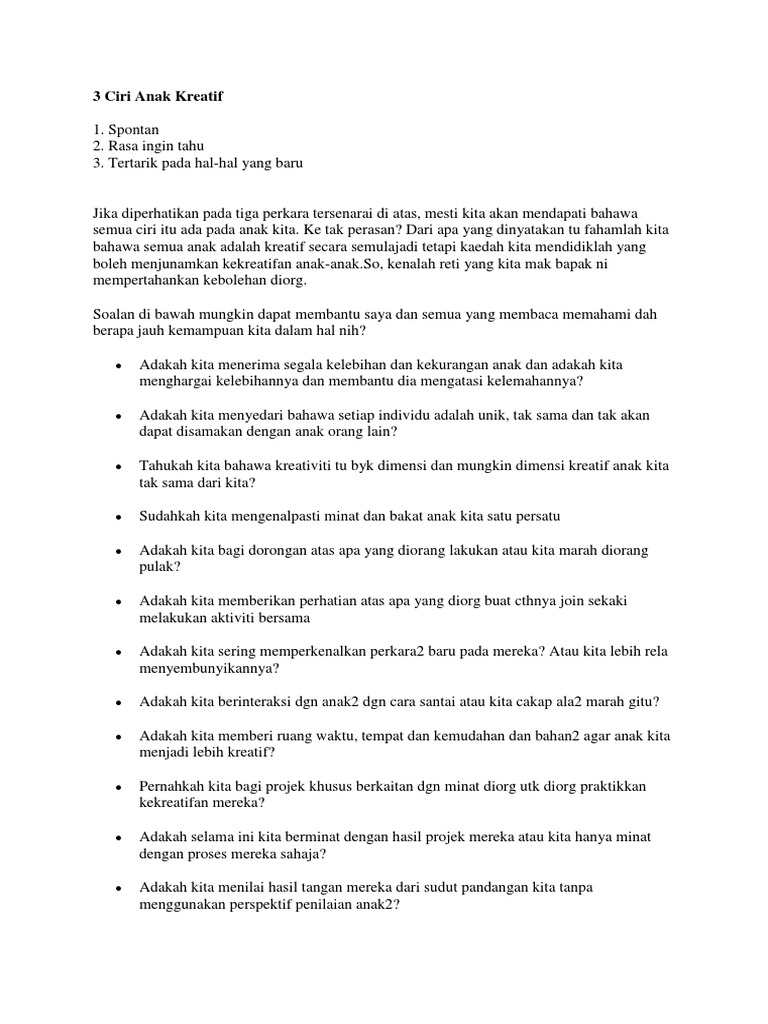 3 Ciri Anak Kreatif
