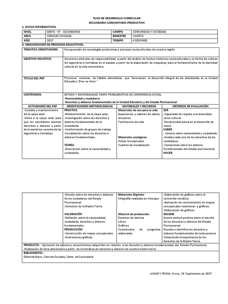 Plan Curricular Secundaria 2024 Bolivia | PDF | Educación Secundaria ...