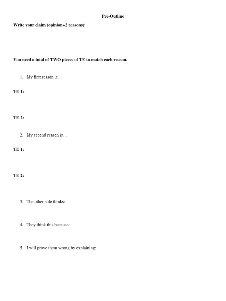 Pre-Outline for Argumentative Writing | PDF | Teaching Methods & Materials