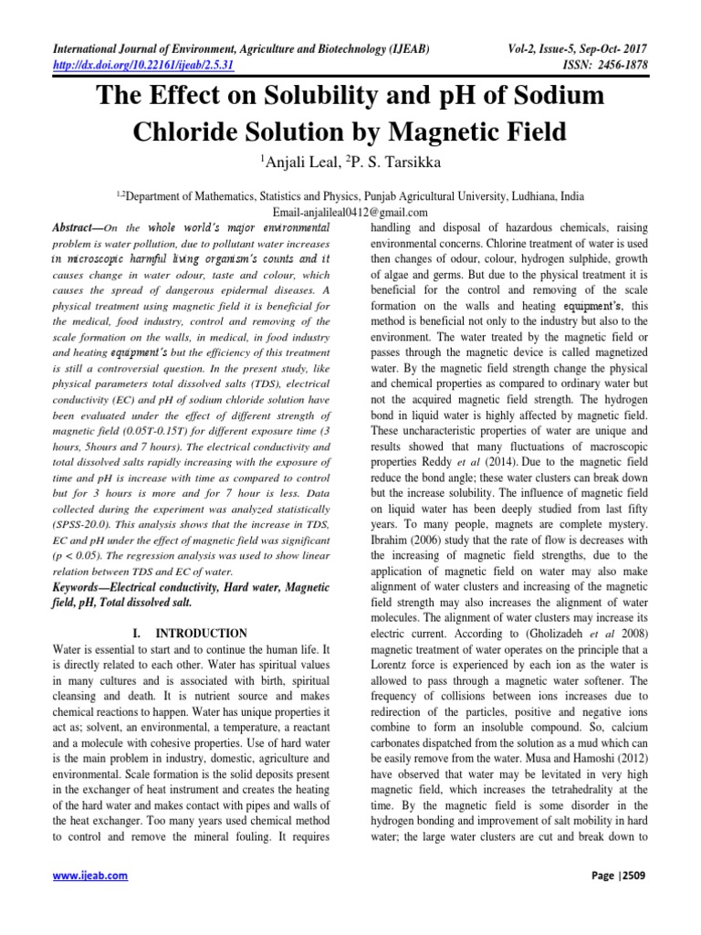 The Effect on Solubility and pH of Sodium Chloride Solution by
