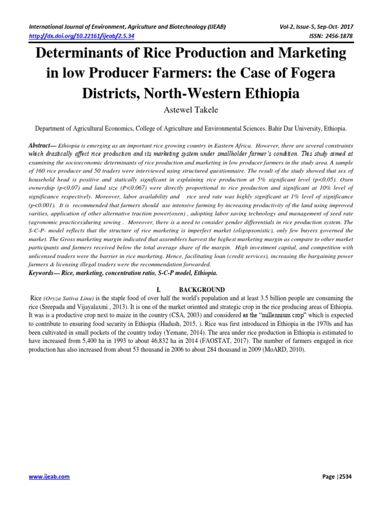 Determinants of Rice Production and Marketing in Low Producer Farmers ...