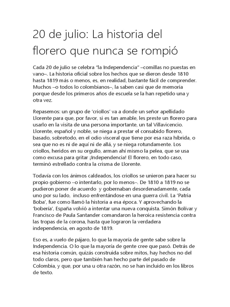 20 de Julio Lecturas PDF España Colombia