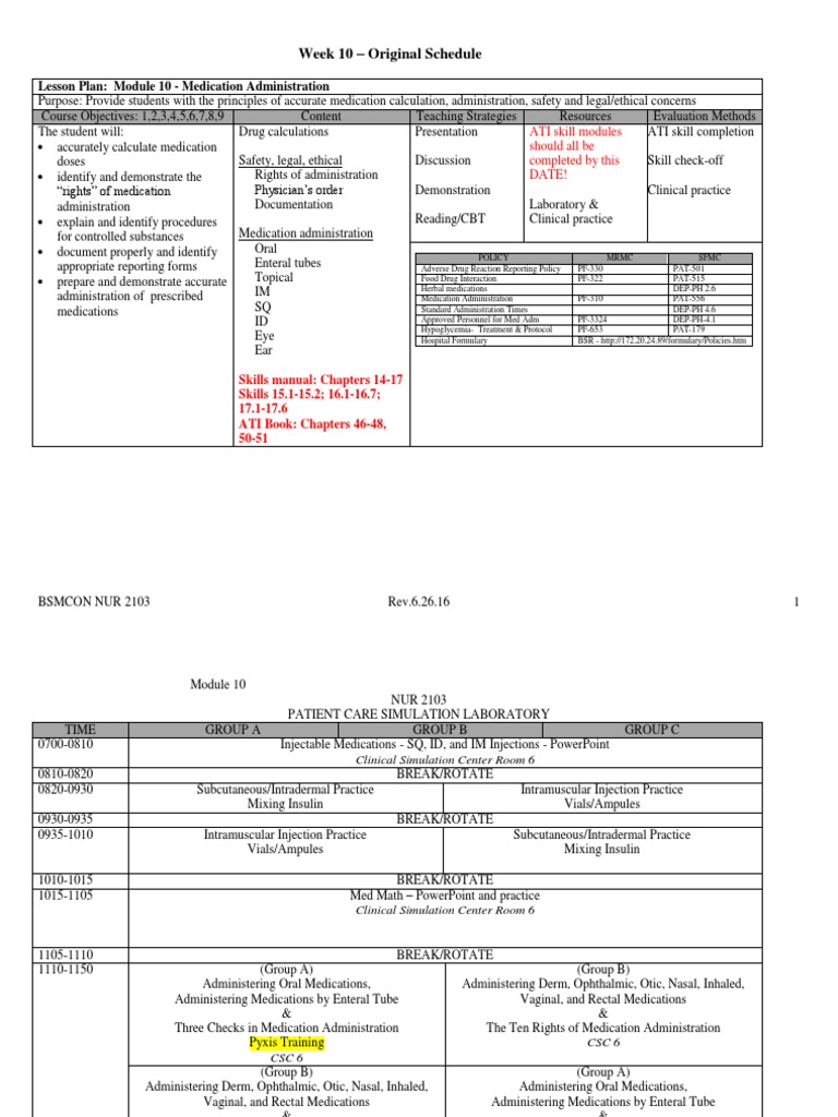 Module 10 Rotation Schedule Original | PDF | Injection (Medicine) | Syringe
