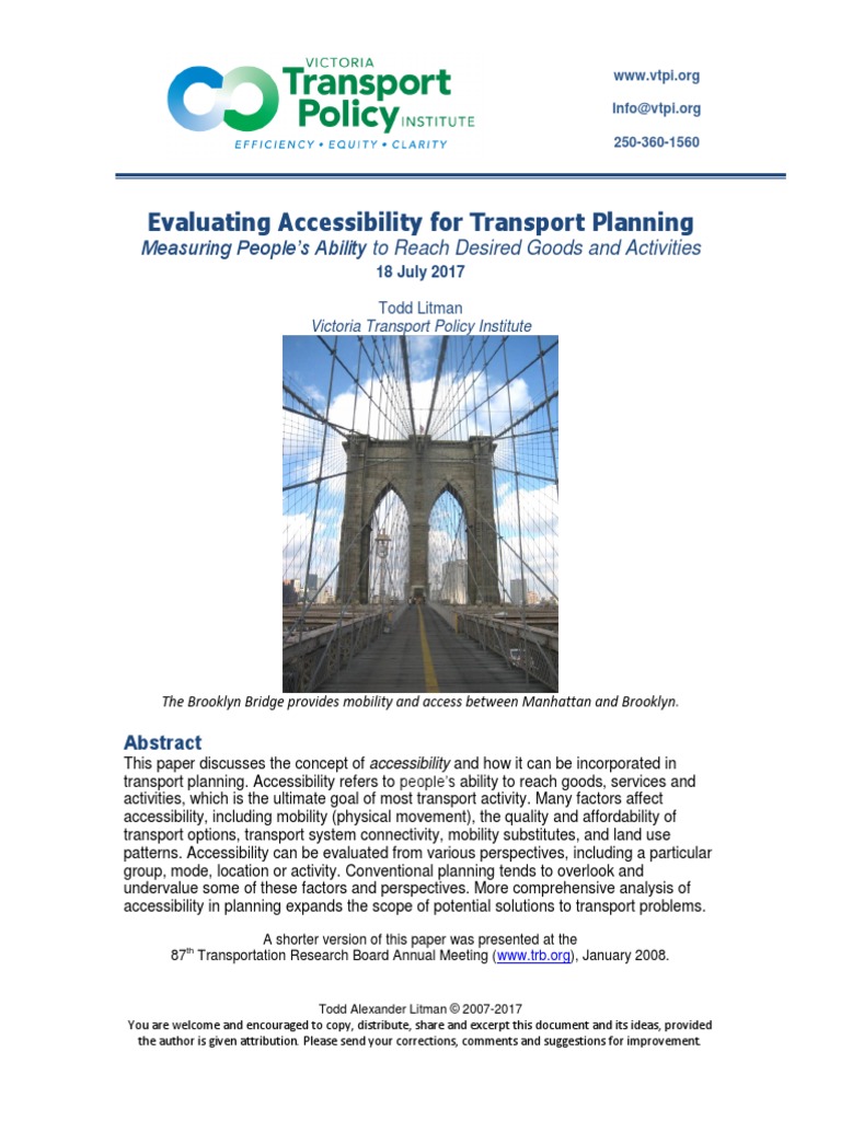 Evaluating Accessibility For Transport Planning: Measuring People's ...