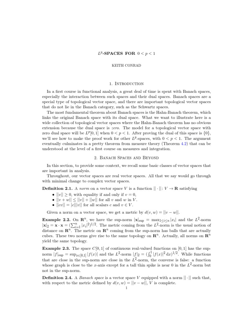 Lp-Spaces: Properties and Definitions | PDF | Norm (Mathematics ...