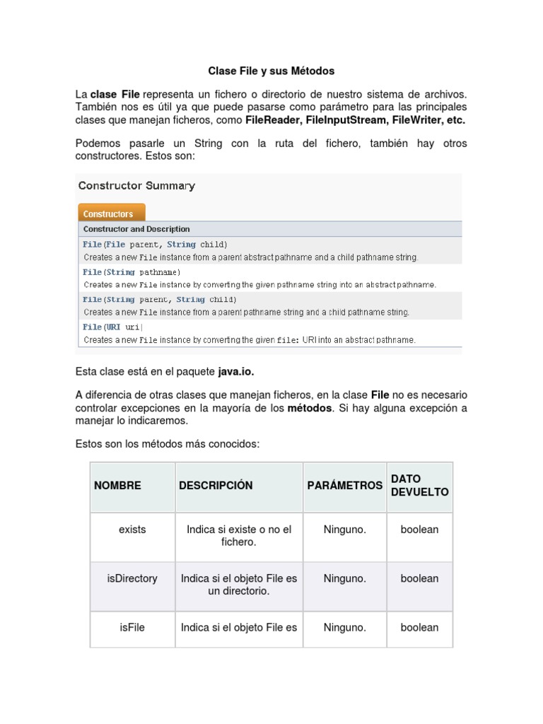 Métodos de la Clase File en Java | PDF | Archivo de computadora ...