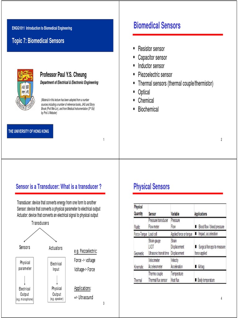Lecture 07 Biomedical Sensors PDF Bandwidth (Signal Processing