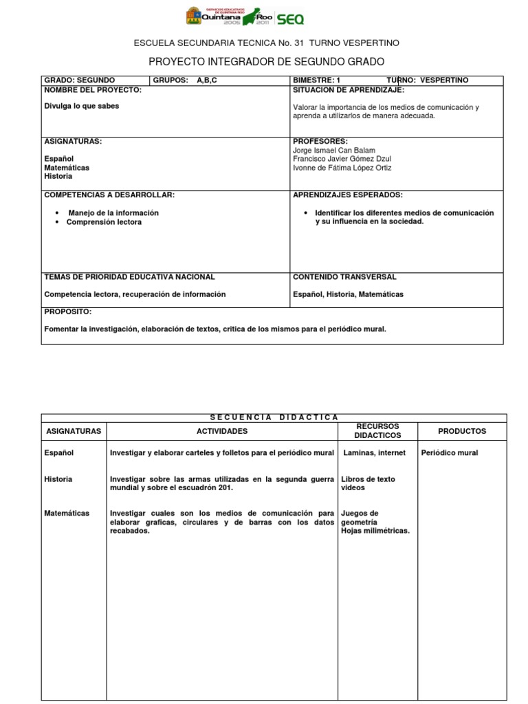 Proyecto Integrador de Segundo Grado | PDF | Aprendizaje | Cognición