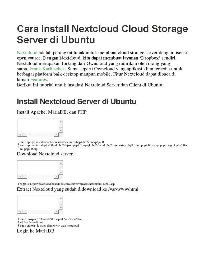 Panduan Instalasi Nextcloud di Ubuntu | PDF
