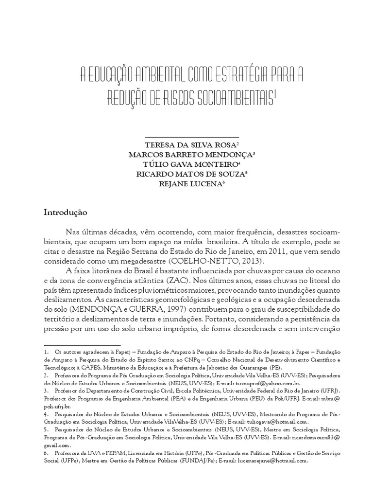 Educação Ambiental e Redução de Riscos | PDF | Sociologia | Ambiente ...