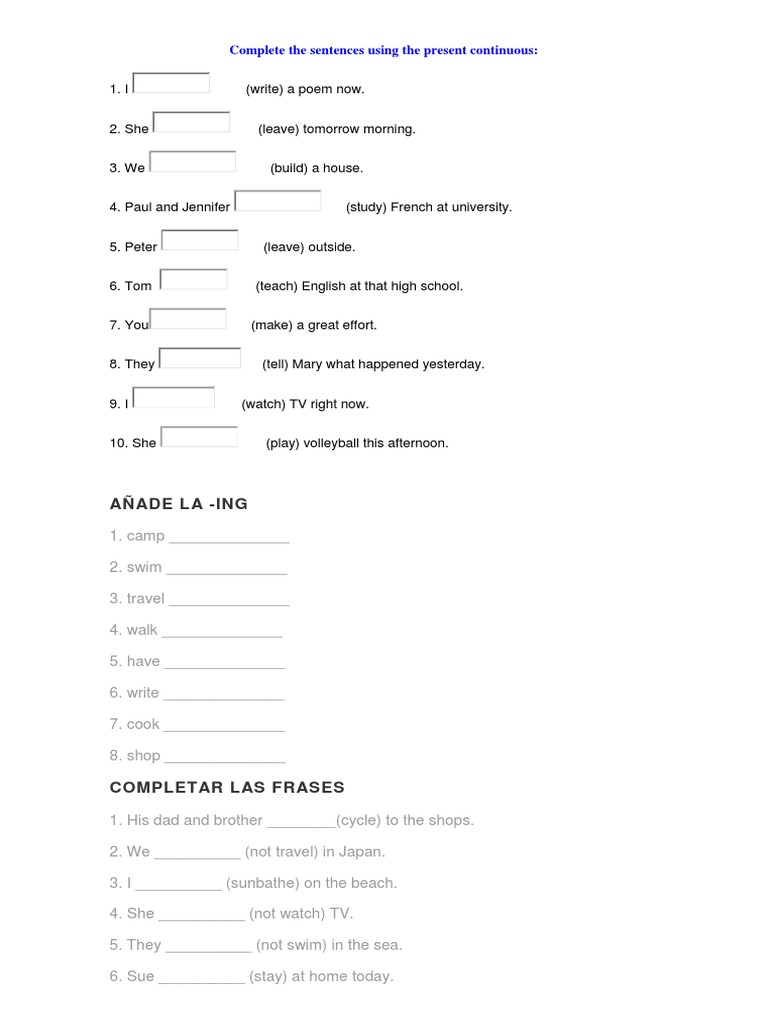 Complete The Sentences Using The Present Continuous | PDF | Language ...