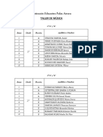 Lista de alumnos de talleres musicales y de danza en la Institución Educativa Palas Atenea