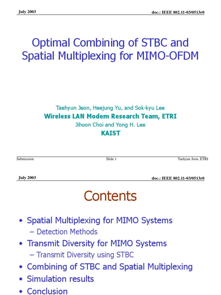 STBC and Spatial Multiplexing in MIMO | PDF | Mimo | Multiplexing