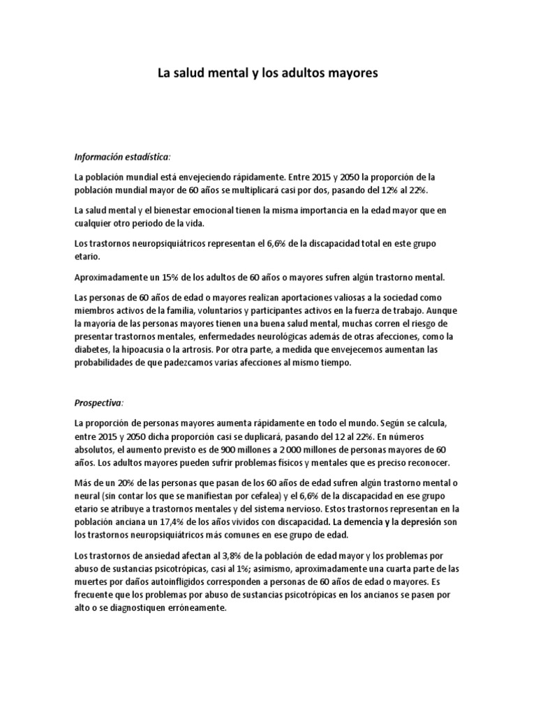 Salud Mental en Adultos Mayores: Retos y Estrategias | PDF | Vejez ...