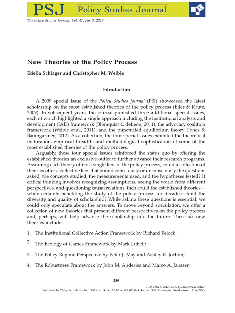 Schlager, E. & Weible, C. "New Theories of The Policy Process" | PDF ...