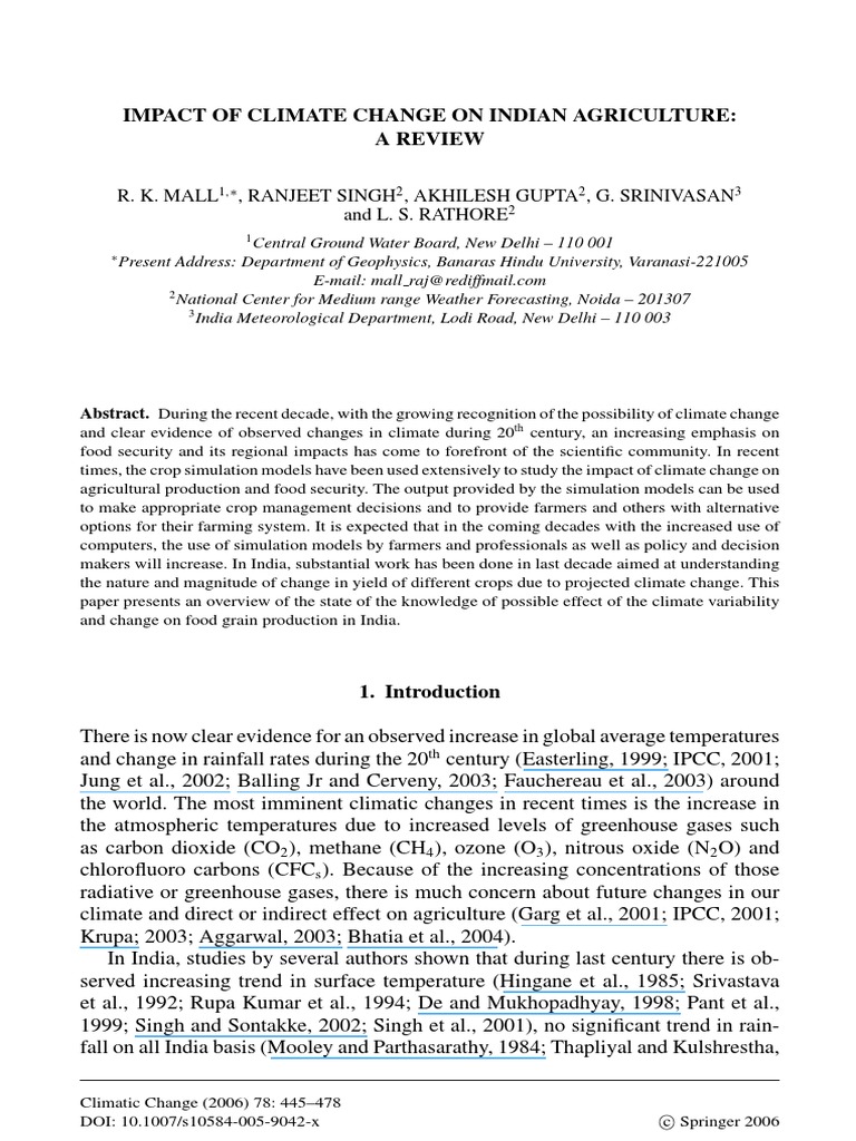 Climate Change Effects on Indian Agriculture | PDF | Effects Of Global ...