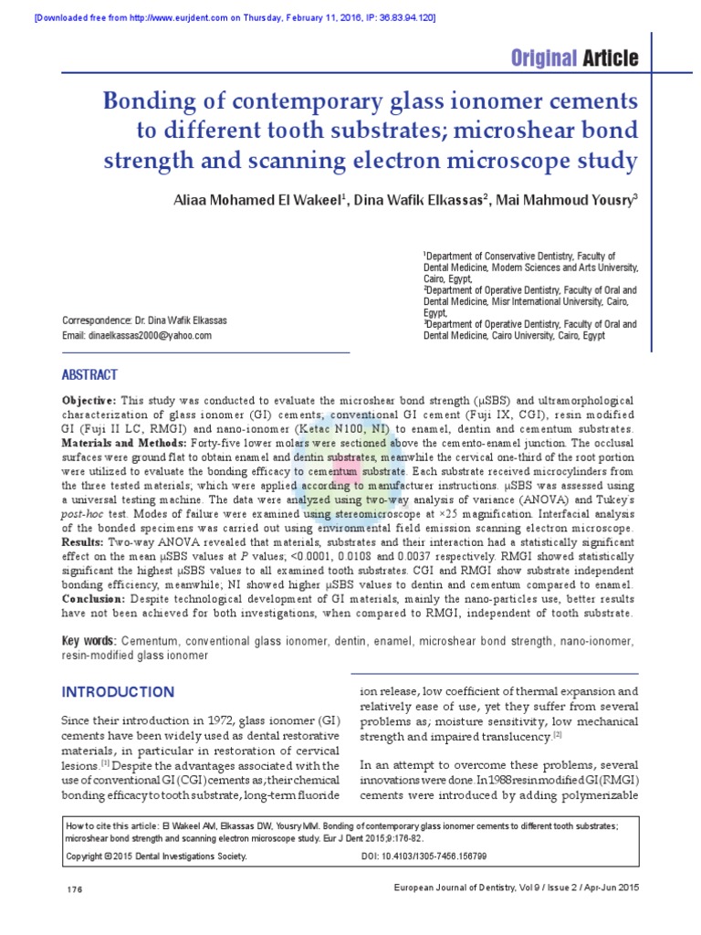 Bonding of Contemporary Glass Ionomer Cements To Different Tooth