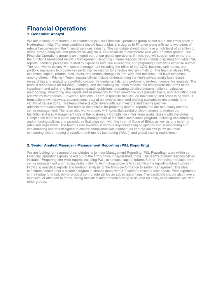 Financial Operations Analyst Roles in Hyderabad | PDF | Investor ...
