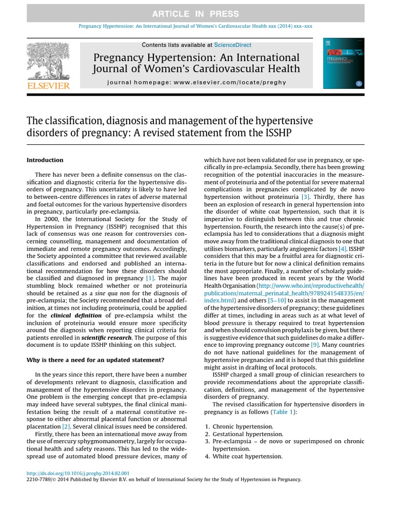 Classification, Diagnosis, and Management of Hypertensive Disorders in ...