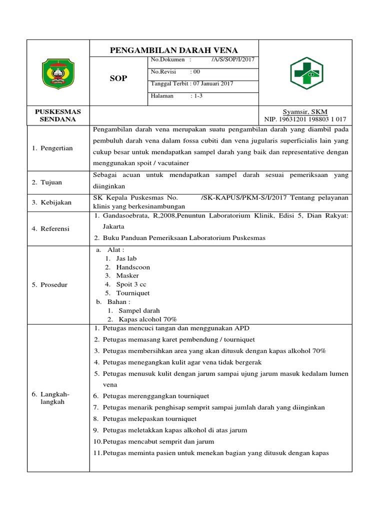 Sop Pengambilan Darah Vena