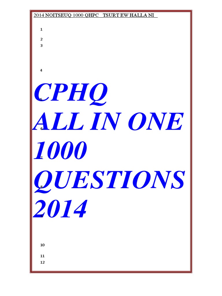 1000 Questions in CPHQ PDF Patient Safety Surgery