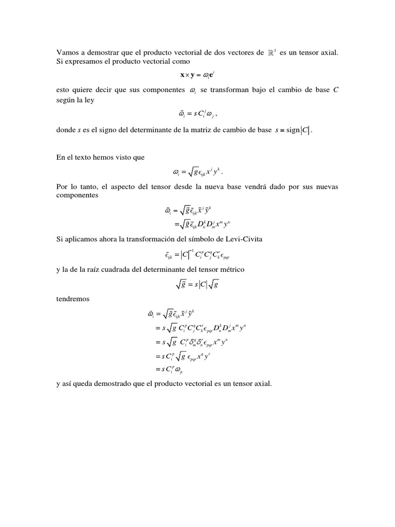 Ejemplos Capítulo 3 Demostración Producto Vectorial Tensor Axial | PDF ...