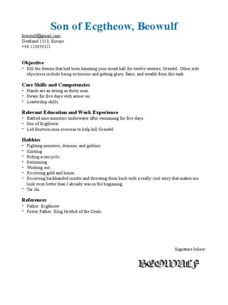 Beowulfs Resume PDF - 1718600806