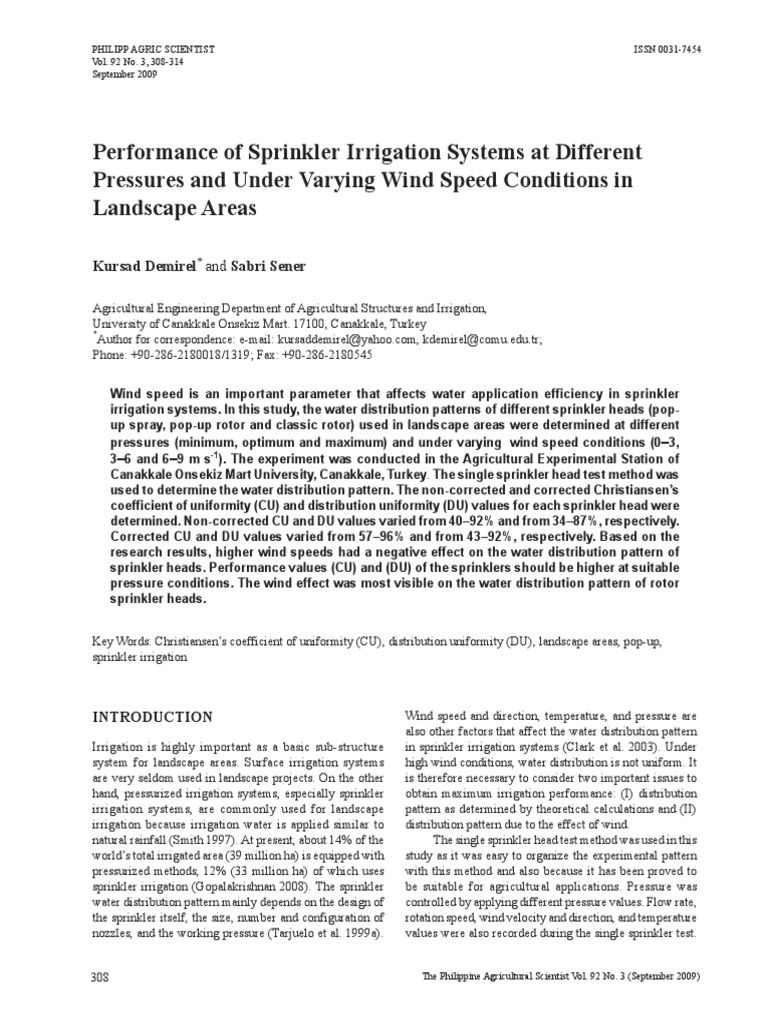 Sprinkler Irrigation Performance Study | PDF | Fire Sprinkler System ...
