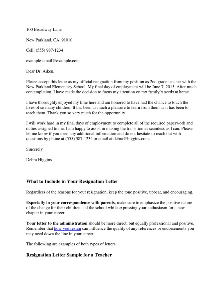 Resignation Letter Docx Teachers Schools