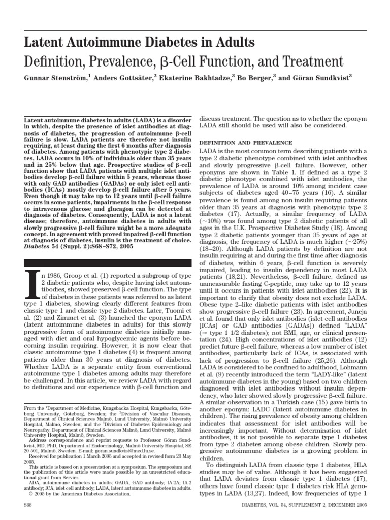 Latent Autoimmune Diabetes in Adults (LADA) | PDF | Diabetes Mellitus ...