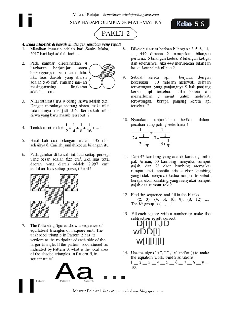 Siap Hadapi Olimpiade Mtk Kelas 5 6 Paket 2