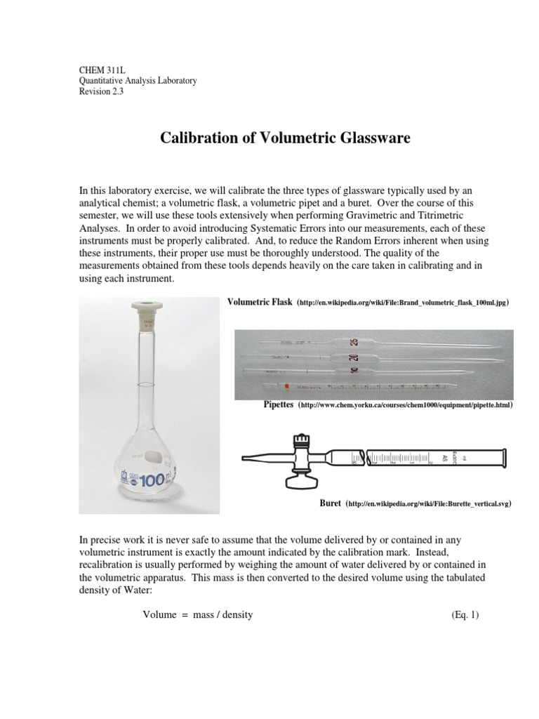 Calibration of Burette and Volumetric Flask Density Calibration