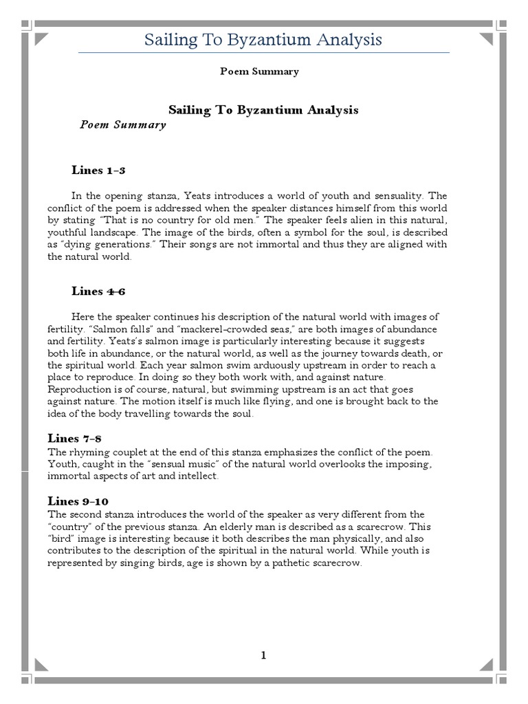 خاصsailing to Byzantium Analysis PDF Poetry
